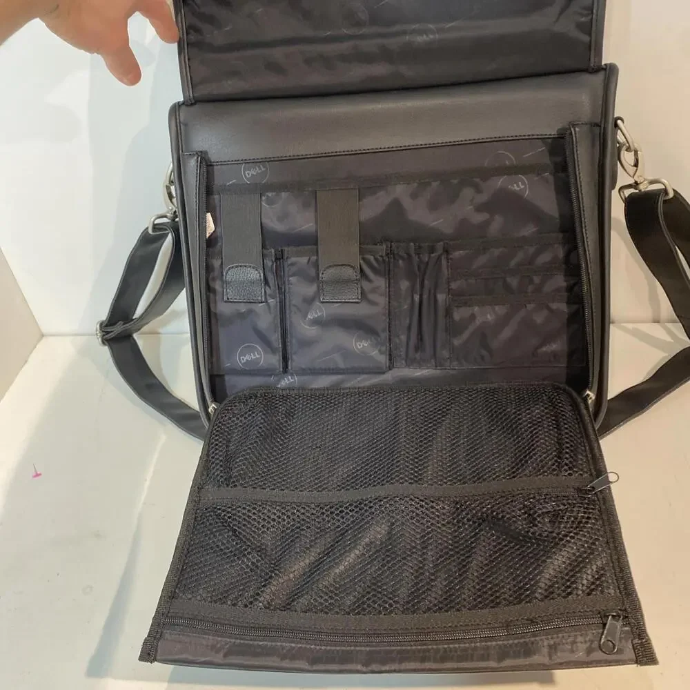 Dell Laptop Messenger Bag 13 Inch Black Leather With Padded Strap 3U624